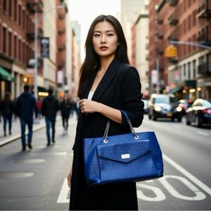 Kate Spade Ostrich Embossed Blue Textured Leather Shoulder Bag